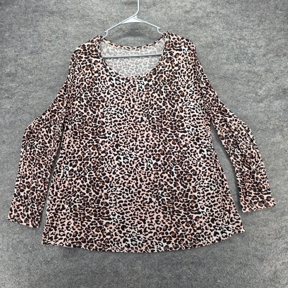 24/7 Maurices Shirt Womens 1X Long Sleeve Brown Cheetah Print